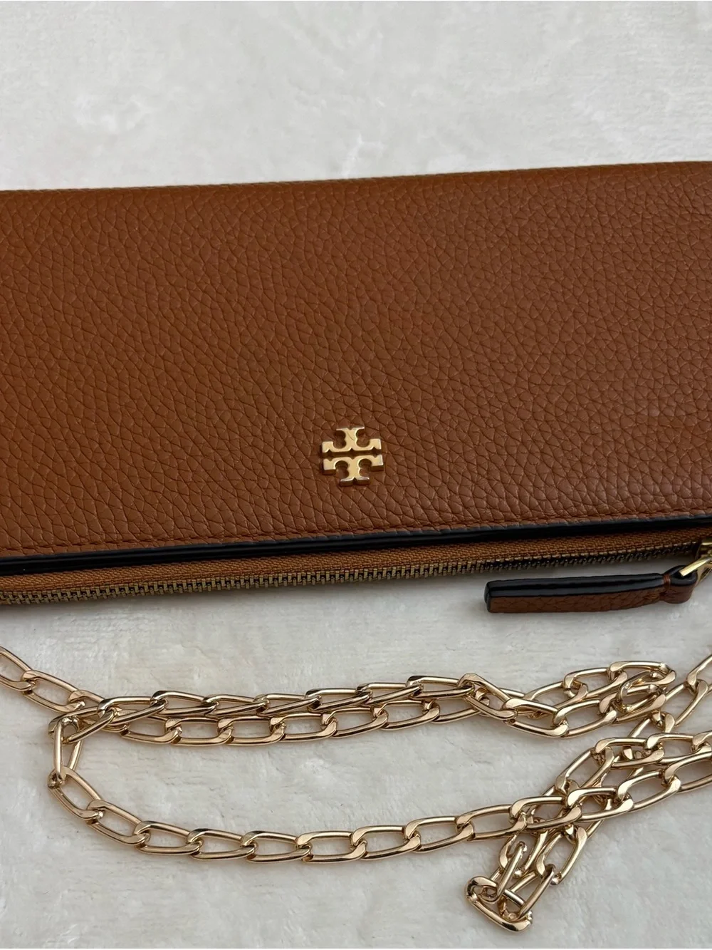 Tory Burch Long Camel Brown Women’s Pebble Leather Wallet